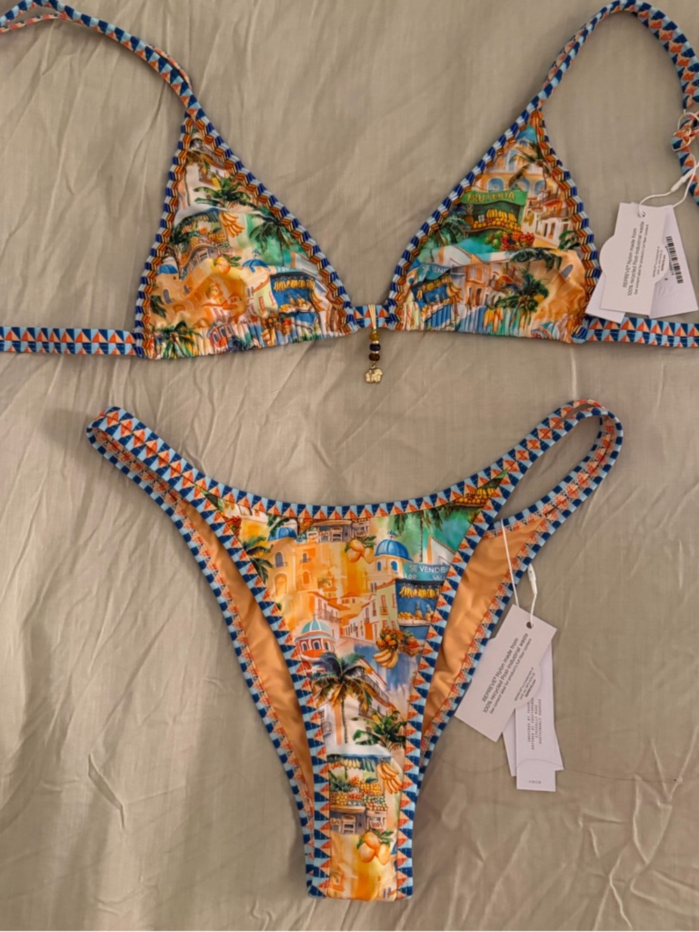 Bydee Cartagena NWT Tropical Print Triangle Bikini Set Size Medium